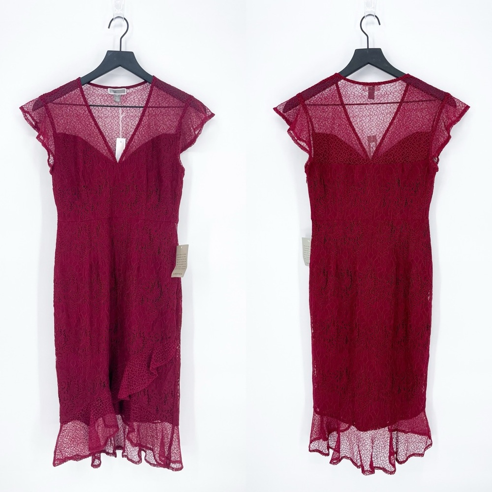☀️ 3/$25 NWT Nordstrom Chelsea28 Ruffle Lace Bodycon Dress in Red Grape XS